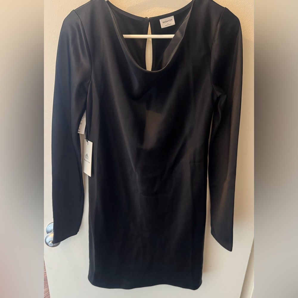Aritzia Babaton Black Long Sleeve Satin Mini Dress